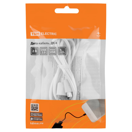 Дата-кабель, ДК 4, USB - micro USB, 1 м, белый, TDM Дата-кабель, ДК 4, USB - micro USB, 1 м, белый, TDM