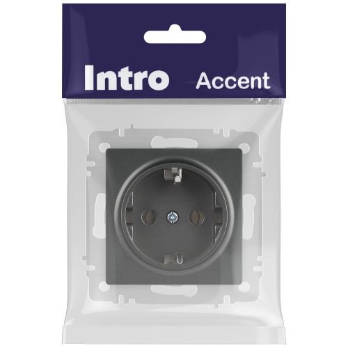 Розетка 1-м СП Accent 6-202-07 16А IP20 250В 2P+E Schuko графит Intro Б0063697 Розетка 1-м СП Accent 6-202-07 16А IP20 250В 2P+E Schuko графит Intro Б0063697