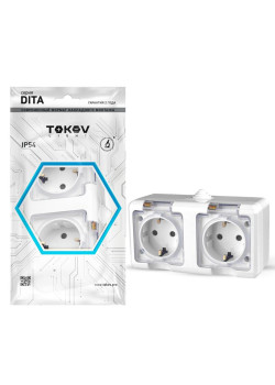Розетка 2-м ОП Dita 16А IP54 250В с заземл. с прозр. крышкой бел.TOKOV ELECTRIC TKL-DT-R2Z-C01T-IP54