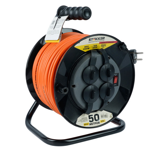 Удлинитель на пластиковой катушке Stekker STD02-41-50 50м, 4 гнезда с/з 3*1, оранжевый, серия Standart (UG) Удлинитель на пластиковой катушке Stekker STD02-41-50 50м, 4 гнезда с/з 3*1, оранжевый, серия Standart (UG)