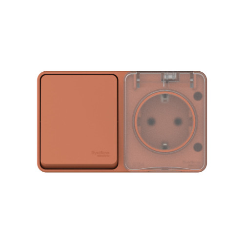 ATLASDESIGN PROFI IP54 О/У БЛОК: РОЗЕТКА с заземл. со шт., 16А, ВЫКЛЮЧАТЕЛЬ 1-клав., 10АХ, ТЕРРАКОТОВЫЙ