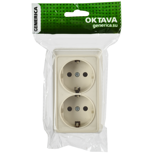 OKTAVA Розетка 2-местная с заземлением для открытой установки 16А РС22-3-ОКм кремовый GENERICA