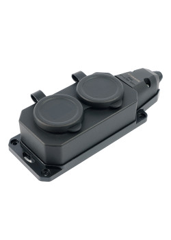 Розетка переносная 2-местная c/з STEKKER,RST16-2-44, 250В, 16А, IP44, черный