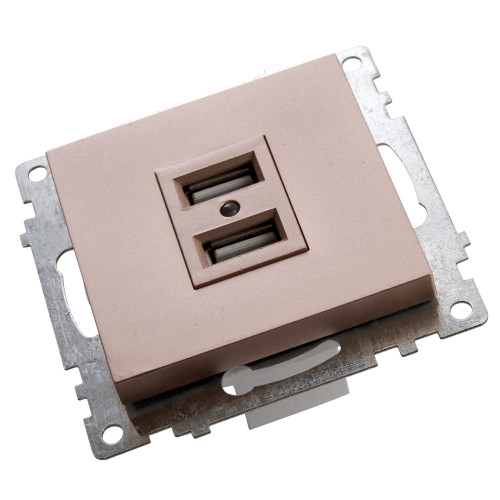 Розетка USB 2-местная (механизм), STEKKER GLS10-7115-02, 250B, 2,1A, серия Катрин, шампань Розетка USB 2-местная (механизм), STEKKER GLS10-7115-02, 250B, 2,1A, серия Катрин, шампань