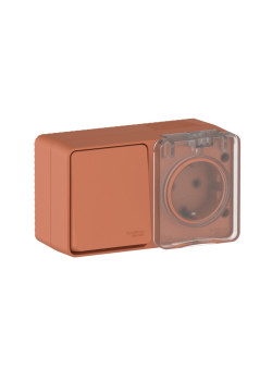ATLASDESIGN PROFI IP54 О/У БЛОК: РОЗЕТКА с заземл. со шт., 16А, ВЫКЛЮЧАТЕЛЬ 1-клав., 10АХ, ТЕРРАКОТОВЫЙ