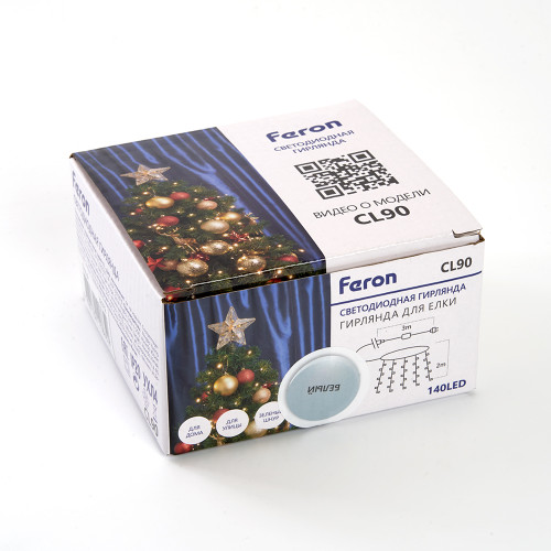 Светодиодная гирлянда Feron CL90  7 веток (2м) + 1.5м 230V 5000K, c питанием от сети, прозрачный шнур