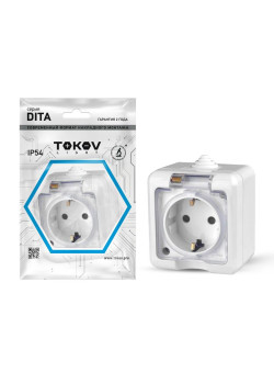 Розетка 1-м ОП Dita 16А IP54 250В с заземл. с прозр. крышкой бел. TOKOV ELECTRIC TKL-DT-R1Z-C01T-IP54