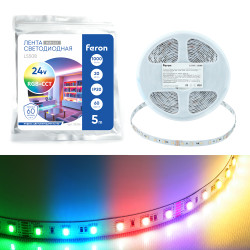 Лента светодиодная 60SMD(5050) RGBW-MIX 5 в 1 20Вт/м 24V 5000*12*1.44 мм RGB+2300К+6500K, IP20, LS508 FERON