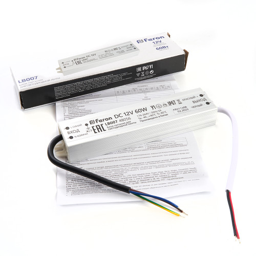 Трансформатор электронный для светодиодной ленты 60W 12V IP67 (драйвер), LB007 FERON Трансформатор электронный для светодиодной ленты 60W 12V IP67 (драйвер), LB007 FERON