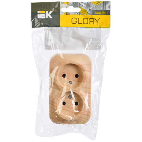 GLORY Розетка 2-местная для открытой установки без заземления без защитных шторок 10А РС22-2-ХС сосна IEK