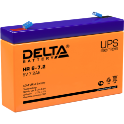 Батарея DELTA серия HR, HR 6-7,2, напряжение 6В, емкость 7.2Ач (разряд 20 часов),  макс. ток разряда (5 сек.) 108А, макс. ток заряда 2.1А, свинцово-кислотная типа AGM, клеммы F1, ДxШxВ 151х34х94мм., вес 1.28кг., срок службы 8 лет./ Battery DELTA series HR
