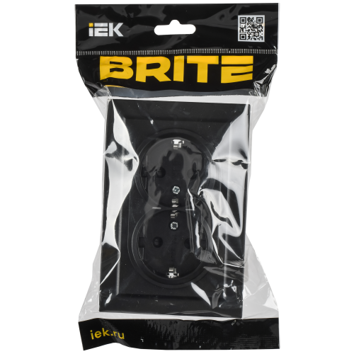 BRITE Розетка 2-местная с заземлением с защитными шторками 16А безвинтовое крепление в сборе РСш22-3-БрЧ черный IEK BRITE Розетка 2-местная с заземлением с защитными шторками 16А безвинтовое крепление в сборе РСш22-3-БрЧ черный IEK