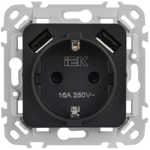 FLITE Розетка 1-местная с заземлением с защитными шторками 16А с USB A+A 3,1А безвинтовое крепление РСЮша11-1-ФлЧ черный IEK FLITE Розетка 1-местная с заземлением с защитными шторками 16А с USB A+A 3,1А безвинтовое крепление РСЮша11-1-ФлЧ черный IEK