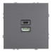 Розетка 2-местная USB + Type C (механизм), STEKKER, 250В, 20W, серия Эмили, RST10-5115-10, платиново-серый, soft touch Розетка 2-местная USB + Type C (механизм), STEKKER, 250В, 20W, серия Эмили, RST10-5115-10, платиново-серый, soft touch