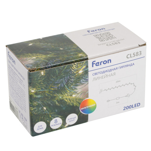 Светодиодная гирлянда Feron CL583 линейная Роса (на проволоке) мультиколор c питанием от сети 220V 20м + сетевой шнур 1,5м Светодиодная гирлянда Feron CL583 линейная Роса (на проволоке) мультиколор c питанием от сети 220V 20м + сетевой шнур 1,5м