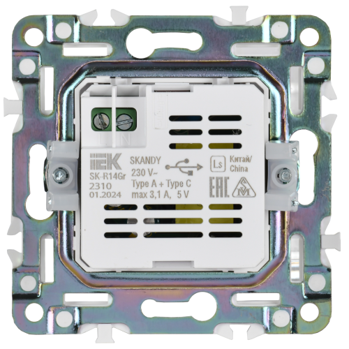 SKANDY Розетка USB A+C 3,1А SK-R14Gr серый IEK SKANDY Розетка USB A+C 3,1А SK-R14Gr серый IEK
