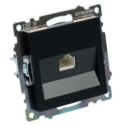 Розетка компьютерная 1-местная RJ-45 (механизм), STEKKER GLS00-7107-05, серия Катрин, черный