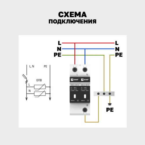 Ограничитель импульсных напряжений ОПВ-C/2P In 20кА 440В с сигн. EKF Ограничитель импульсных напряжений ОПВ-C/2P In 20кА 440В с сигн. EKF