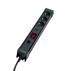 Сетевой фильтр 3-местный с/з STEKKER 3x1мм2, 1,8 м, 220В, 16А, серия Techno, HM22-31-02, черный