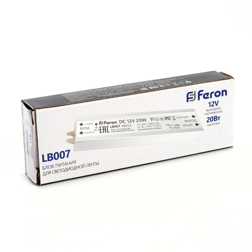 Трансформатор электронный для светодиодной ленты 20W 12V IP67 (драйвер), LB007 FERON