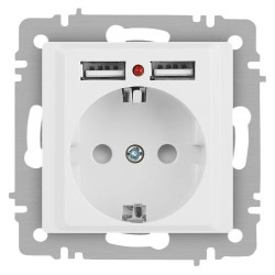 Розетка Accent 6-410-01М P+E Schuko со шторками 16А-250В + 2хUSB IP20 СУ бел. матов. Intro Б0063691