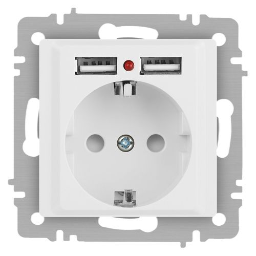 Розетка Accent 6-410-01М P+E Schuko со шторками 16А-250В + 2хUSB IP20 СУ бел. матов. Intro Б0063691