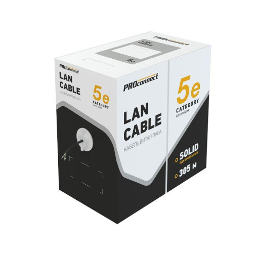 Кабель витая пара U/UTP кат.5E 4х2х24AWG медь OUTDOOR черн. (305м) PROCONNECT 01-0054 Кабель витая пара U/UTP кат.5E 4х2х24AWG медь OUTDOOR черн. (305м) PROCONNECT 01-0054