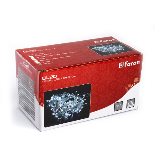 Светодиодная гирлянда Feron CL20 занавес 2*2м  + 3м 2700К , c питанием от сети 230V, с эффектом стробов, белый шнур
