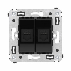 Компьютерная розетка RJ-45 без шторки в стену, кат.6 двойная, Avanti, черный квадрат