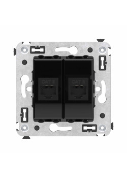 Компьютерная розетка RJ-45 без шторки в стену, кат.6 двойная, Avanti, черный квадрат
