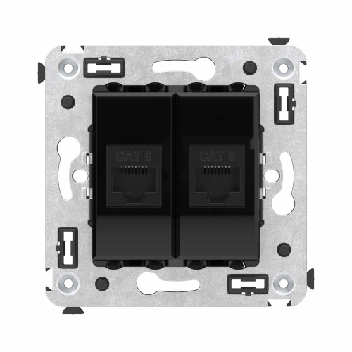 Компьютерная розетка RJ-45 без шторки в стену, кат.6 двойная, Avanti, черный квадрат