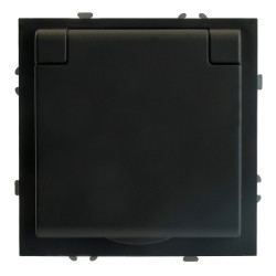 RST16-5113-05 Розетка 1-местная с крышкой с защ. штор STEKKER, б/з, IP42, 250В, 16А, серия Эмили, RST16-5113-05, черный уголь, soft touch