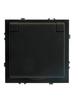 RST16-5113-05 Розетка 1-местная с крышкой с защ. штор STEKKER, б/з, IP42, 250В, 16А, серия Эмили, RST16-5113-05, черный уголь, soft touch