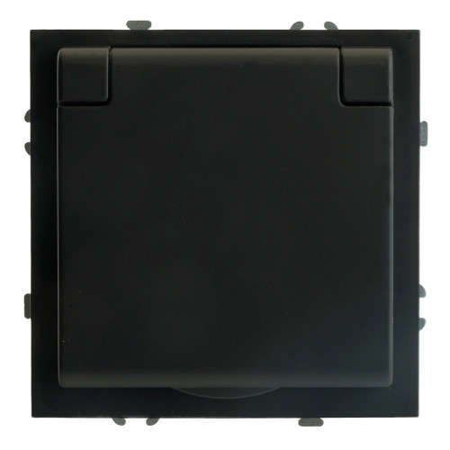 RST16-5113-05 Розетка 1-местная с крышкой с защ. штор STEKKER, б/з, IP42, 250В, 16А, серия Эмили, RST16-5113-05, черный уголь, soft touch