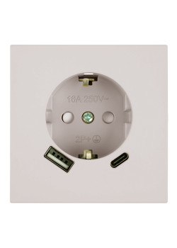 Розетка 1-местная з/ш с/з 16А + USB + Type C (механизм), STEKKER, 250В, 20W, серия Мия, RST16-3119-08, пудровый жемчуг