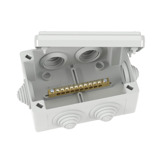 Коробка уравнивания потенциалов, 10 зажимов, 6 вводов  д.25мм, 120х80х50мм, IP55