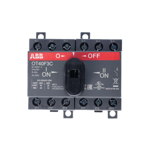 Рубильник реверсивный OT40F3C 40А (23А AC23) ABB 1SCA104913R1001 Рубильник реверсивный OT40F3C 40А (23А AC23) ABB 1SCA104913R1001