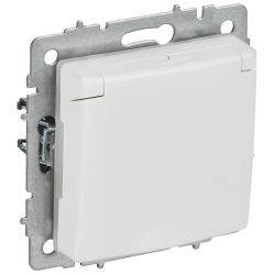 BRITE Розетка 1-местная с заземлением с защитными шторками и крышкой 16А IP44 РСбш10-3-44-БрАБ арктический белый IEK