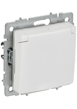 BRITE Розетка 1-местная с заземлением с защитными шторками и крышкой 16А IP44 РСбш10-3-44-БрАБ арктический белый IEK