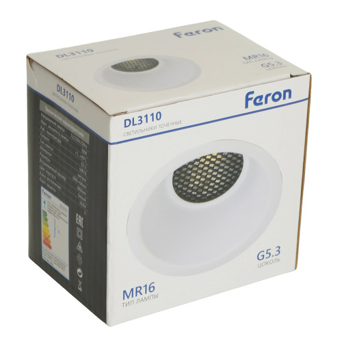 Светильник встраиваемый Feron DL3110 потолочный MR16 G5.3 белый
