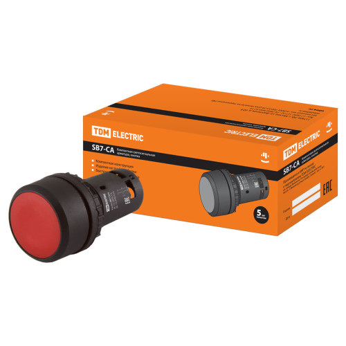 Кнопка SB7-CA45 с возвратом, 1НО+1НЗ, d22 мм, красная, IP54 TDM