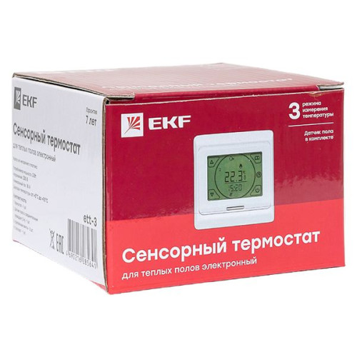 Сенсорный термостат для теплых полов электронный ett-3 белый 16А 230В EKF Сенсорный термостат для теплых полов электронный ett-3 белый 16А 230В EKF