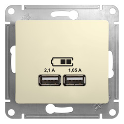GLOSSA USB РОЗЕТКА A+A, 5В/2,1А, 2х5В/1,05А, механизм, БЕЖЕВЫЙ