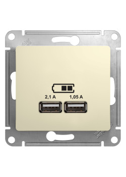 GLOSSA USB РОЗЕТКА A+A, 5В/2,1А, 2х5В/1,05А, механизм, БЕЖЕВЫЙ