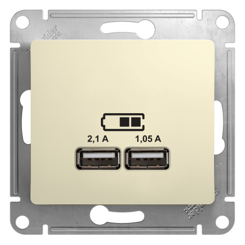 GLOSSA USB РОЗЕТКА A+A, 5В/2,1А, 2х5В/1,05А, механизм, БЕЖЕВЫЙ