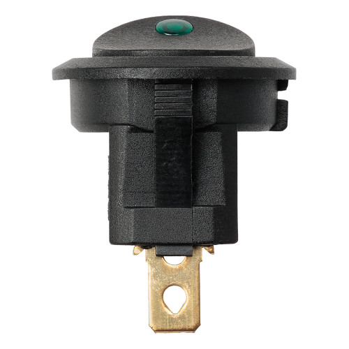 Выключатель клавишный круглый KCD2-101N-2 12В AC/DC, 1P, 16А, (3с), ON-OFF, черный с зеленой точечной LED подсветкой TDM