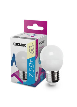 Лампа светодиодная 7.5Вт шар 3000К тепл. бел. E27 220В КОСМОС LkecLED7.5wGL45E2730