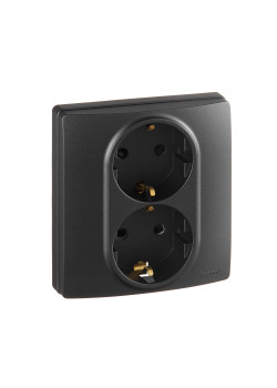INSPIRIA Розетка 2-местная с заземлением с защитными шторками 16А безвинтовое крепление в сборе антрацит