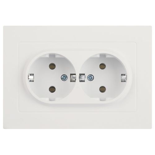 Розетка Accent 6-205-01М 2X2P+E Schuko 16А-250В IP20 СУ AL/CU бел. матов. Intro Б0063487