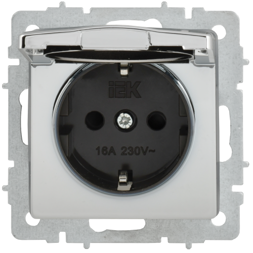 BRITE Розетка 1-местная с заземлением с защитными шторками и крышкой 16А IP44 РСбш10-3-44-БрГН металл хром/никель IEK BRITE Розетка 1-местная с заземлением с защитными шторками и крышкой 16А IP44 РСбш10-3-44-БрГН металл хром/никель IEK
